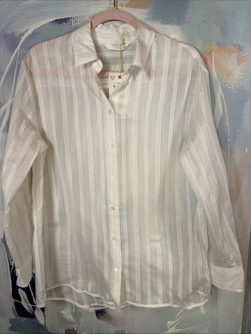 Mulberry Silk Zara ZW Collection Striped Cotton Button Down Shirt White S NWT